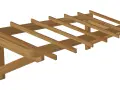 Plan pour fabriquer une marquise en bois. Structure en bois avec poutres et chevrons, prête à être assemblée pour créer une ombrelle.