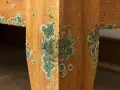 Moisissure verte envahit un meuble en bois. Il est temps d'enlever moisissure bois pour restaurer sa beauté.