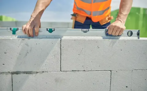 Un maçon vérifie le niveau d'une rangée de parpaings. Il se demande combien de rangée de parpaing par jour il peut poser.