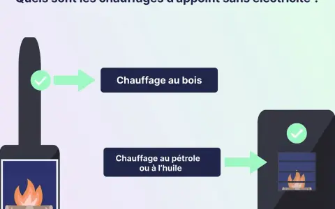 Cheminée et poêle illustrant le chauffage au bois et le chauffage au pétrole ou à l'huile, des options de chauffage sans électricité.