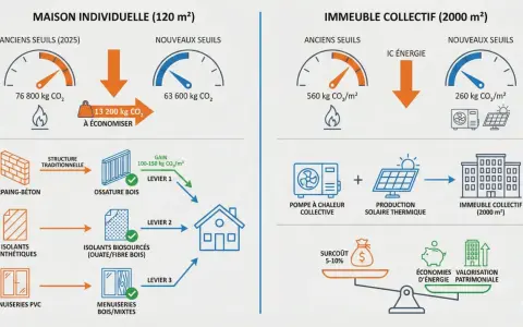 L'avantage maison ossature bois : réduction des émissions de CO2, isolation biosourcée et menuiseries mixtes pour une construction plus écologique.