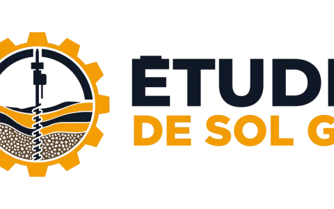 Logo d'une étude de sol G2 : une roue dentée jaune encadre un schéma de forage dans différentes couches de terre.