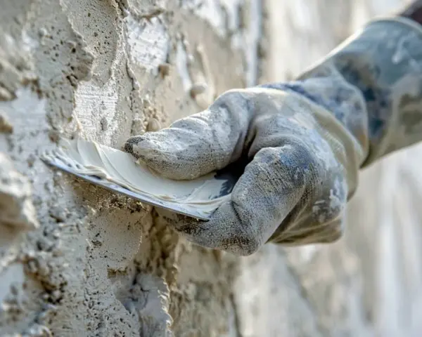 Main tenant utilise une spatule pour comment reboucher une fissure dans un mur.