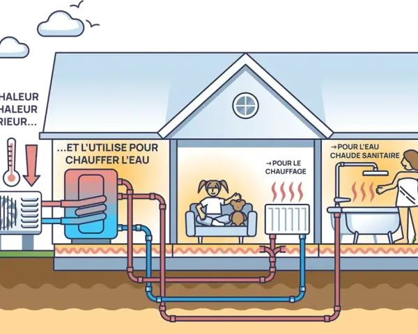 Une pompe à chaleur extrait la chaleur de l'air extérieur pour chauffer l'eau de la maison. Le chauffage aérothermie, c'est quoi ? C'est une solution écologique pour le confort.