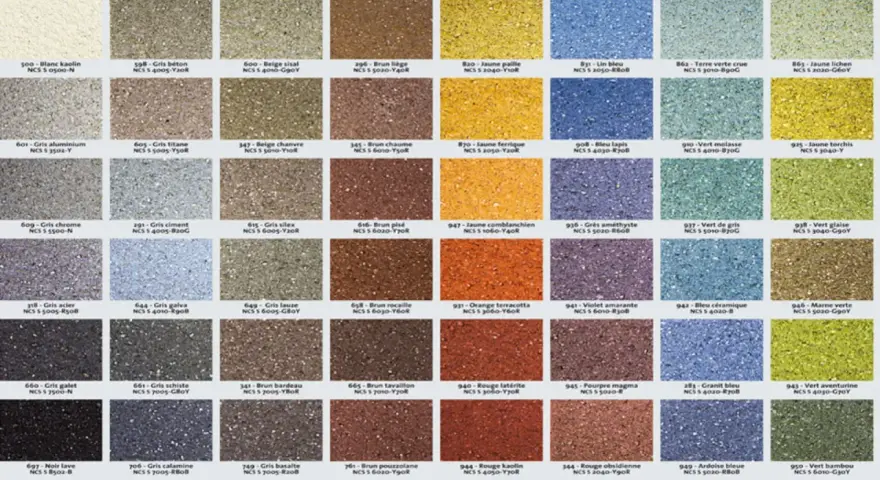 Nuancier enduit weber : une palette de couleurs texturées, du blanc kaolin au vert bambou, pour sublimer vos façades.