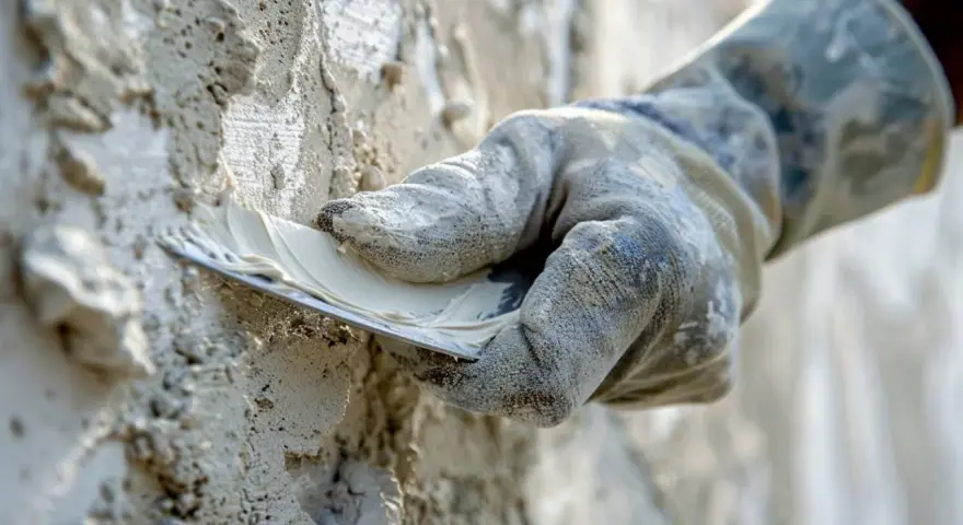 Main tenant utilise une spatule pour comment reboucher une fissure dans un mur.