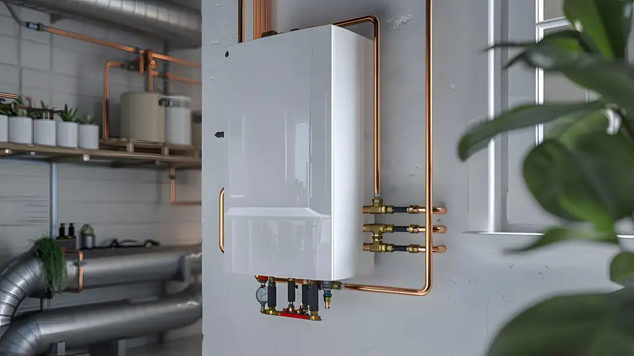 Chauffe-eau thermodynamique blanc, avec tuyauterie cuivre. Un élément clé pour la durée de vie de votre installation.