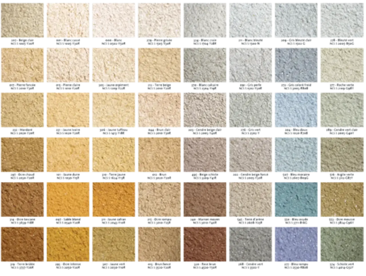 Échantillons de couleurs de l'enduit Weber, un nuancier présentant une large gamme de textures et de teintes pour vos façades.