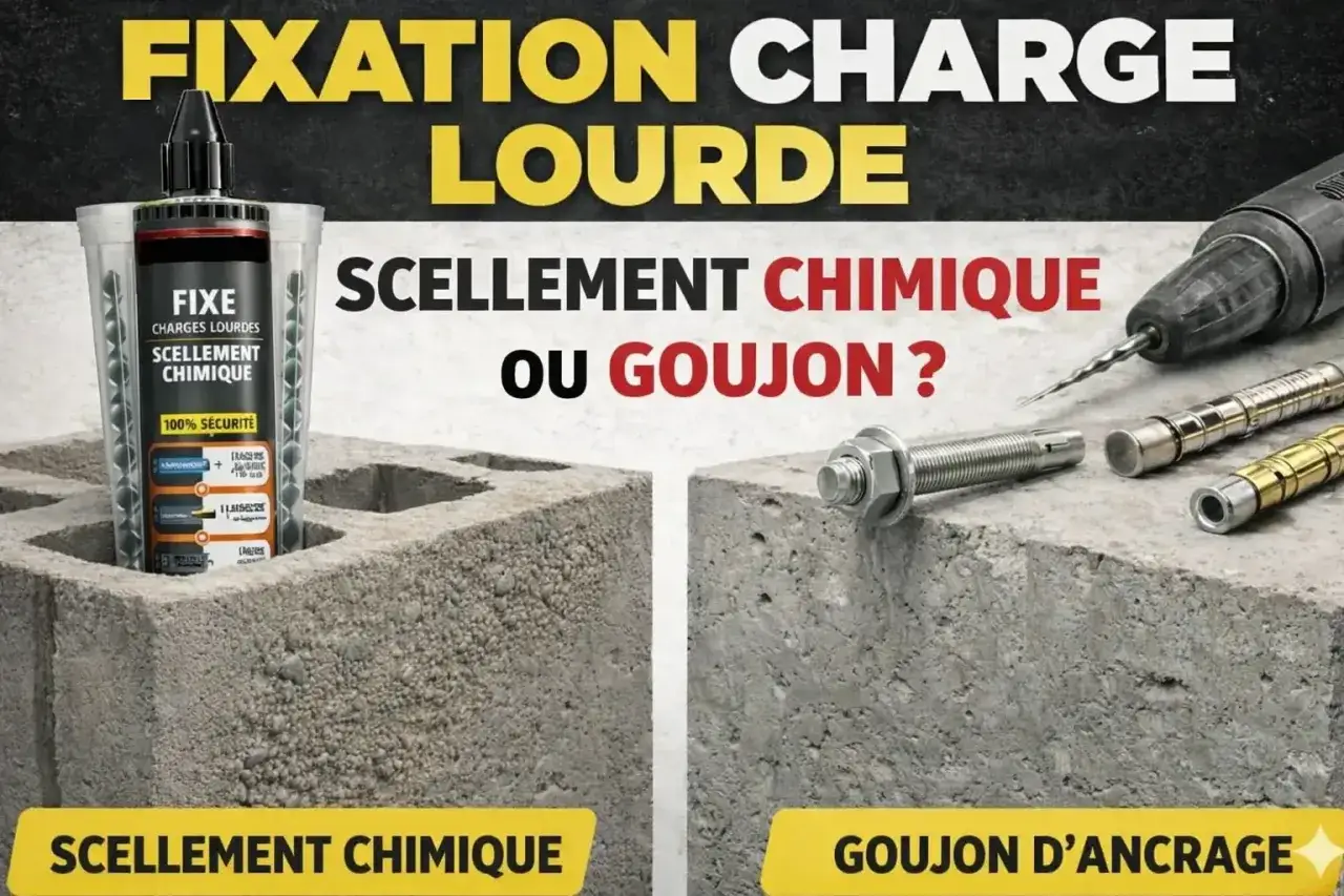Scellement chimique ou goujon pour parpaing creux charge lourde. Comparaison des fixations pour charges lourdes.