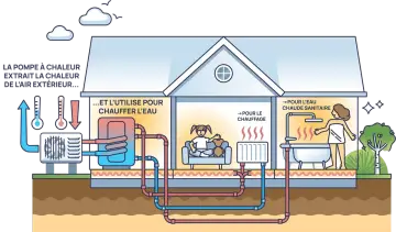 Une pompe à chaleur extrait la chaleur de l'air extérieur pour chauffer l'eau de la maison. Le chauffage aérothermie, c'est quoi ? C'est une solution écologique pour le confort.